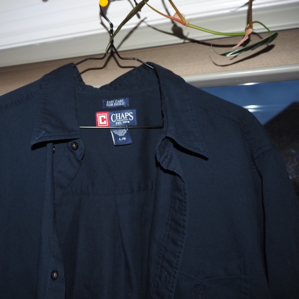 CHAMPS textured button-up Navy Blue Large